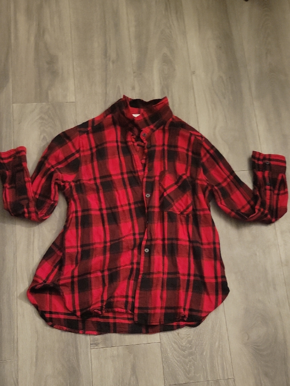 Red and Black Plaid Button-Up Shirt